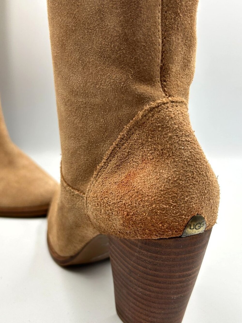 UGG Women's Tan Suede Leather Ava Tall Water Resistant Heeled Boot Size 7 3323 - Picture 7 of 16